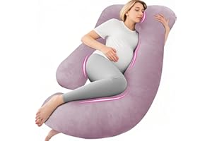 Chilling Home Cojín de maternidad en forma de J, almohada para dormir de lado con funda J, cojín de lactancia, cojín grande, almohada para mujeres y para dormir de lado (rosa)