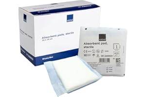 ABENA Saugkompressen 10x10cm, 50 Stück, weiß, steril, hochabsorbierende Saugverbände, Saugfähige Pad, Saugkissen, latexfrei, mit wasserabweisender Rückseite