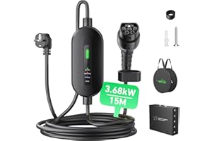 EVJUICION Cargador Coche Electrico Tipo 2 16A 6M, Cable de Cargador EV 3.6kw Portátil, Cargador EV Tipo 2 Rapida, IP67, IEC 62196-2, EV Cargador de Coche Eléctrico Tipo 2 con Bolso (15M)