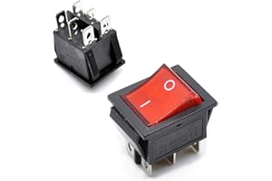 Oiyagai Lot de 10 Interrupteurs à Bascule DPDT KCD4 avec Voyant Rouge, 6 Broches, 250V 10A, 125V 16A, 2 Positions, pour Voiture et Moto