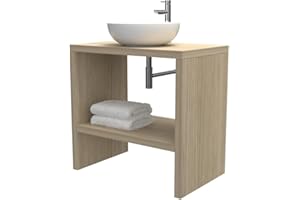 VE.CA.S.R.L. Mobiletto bagno a terra - Mensola lavabo portaoggetti, anche su misura, in 9 diverse colorazioni design 100% made in italy, per bagno e lavabi d'appoggio (Rovere rock, L100 - P50 - H78 cm)