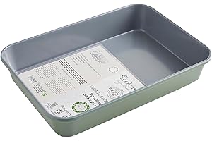 Cooksmart Signature Roasting Tin 34cm – Carbon Steel | PFOA-Free Non-Stick Coating | Oven Compatible | Dishwasher Safe | Elegant Green Finish | Ideal for Roasting & Baking