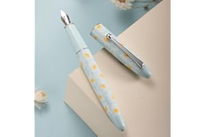 HONG DIAN Hongdian C3 Pióro wieczne, Iridium, delikatna, miękka stalówka, chiński węzeł, jasnoniebieskie i mała stokrotka, wzór z metalowym pudełkiem