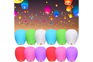 CARTLANT Chinese Sky Lanterns (12 Pack) Fire Resistant Paper Lanterns Biodegradable No Assembly Required - Beautiful Lantern for Weddings, Birthdays, Parties, Memorials
