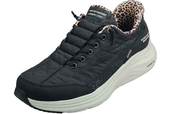 Skechers dam CONTOUR FOAM LEOPARD DREAM träningsskor, Black Mesh/Duraleather/Leather/Leopard Trim, 39 EU