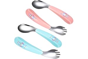 Liwein 4 Piezas Utensilios para Beb¨¦ Cuberter¨ªa Infantil Acero Inoxidable Tenedor para Beb¨¦ Cubiertos para Ni?os Autoalimentaci¨®n Cucharas de Entrenamiento Tenedores