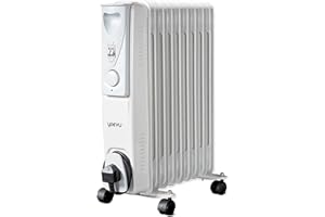 YOEVU | Radiador de aceite | 2000W, blanco, 9 elementos | Termostato regulable, 3 niveles de potencia, ruedas EasyGo, sistema de seguridad | Calefacción eficiente y bajo consumo