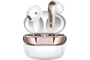 BESNOOW Cuffie Bluetooth, Auricolari Bluetooth 5.3 con Bassi Immersive, Cuffie Wireless Mini Incorporato Mic, IP7 Impermeabili Cuffiette Bluetooth, 40H Cuffie Senza Fili con Display LED, Bianco