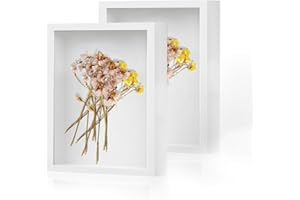 CAVWVTYU 3D Bilderrahmen zum Befüllen 20x25 cm, Tiefer zum Befüllen Quadratische Form für Wandbehang oder Desktop, Objektrahmen für Geburtstag Hochzeit Taufen Reisen Geldgeschenk Hochzeit(Weiß, 2er-Pack)