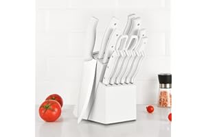 bestyks 15 Pièces set Couteau Cuisine Professionnels en Acier Inoxydable, Couteaux De Cuisine,Set De Couteaux De Cuisine,avec Bloc Couteaux en Bois, Compris Couteaux à Steak, Couteau de Chef