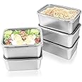 POVOND 5pcs Stainless Steel Food Containers with Lids, Stacking Snack Container, Reusable Containers For Snacks, Prep Containers Metal Lunch Container for Office
