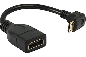 RIIEYOCA Mini kabel HDMI 15 cm, kąt 90 stopni w dół mini HDMI męski na HDMI żeński adapter, obsługa 1080P Full HD, 3D, do tabletu, aparatu, karty graficznej, czarny