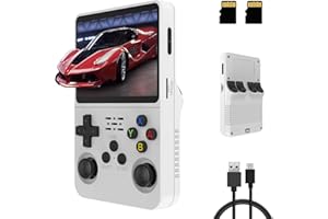 QUAZARPYON R36S Handheld Spielkonsole, 3.5 Zoll Spiele Retro Handheld Spielekonsole IPS Bildschirm Open Source Linux System Eingebaut 15000+ Klassische Spiele Retro Videospielkonsole, 32G+64G TF Karte（Weiß）