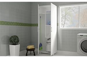 Buyqualia Armario escobero Multiusos Dos Puertas, Ruedas, Color Blanco