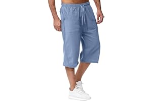 Oanviso Pantalones Cortos para Hombre Algodón y Lino Shorts Slim Fit 3/4 Pantalones Cómodo Pantalón Corto Ligero Casuales Short con Bolsillo Pantalones Corto Deportivos Jogger Short Colores Sólidos
