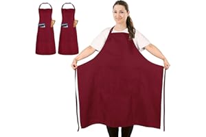 FunChaos 2 Pcs Plus Size Schürze, Kochschürze, Kochen Arbeit Schürze mit 2 Taschen, Professionelle Schürze (Größere Größe)