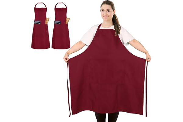 FunChaos 2 Pcs Tablier de Chef, Tablier Unisexe avec 2 Poches pour Cuisine, Travail, Tablier Professionnel (Taille Grande)