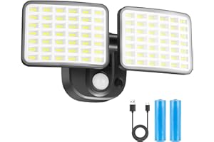YTKIH Wiederaufladbare Außenlampe mit Bewegungsmelder, Batteriebetriebene Akku Lampe (1–3 Monate Laufzeit), LED Strahler mit Bewegungsmelder außen, USB aufladbar, für Garage, Garten, Hof, Haustür