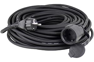 as - Schwabe Gummi-Verlängerungsleitung, 15m H05RR-F 3G1,5 Kabel mit Schutzkontaktstecker, Schutzkontaktkupplung inkl. Schutzkappe, Verlängerungskabel 230V, 16A, IP44, Schwarz, 60315