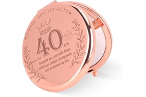 KAEMPE Cadeau 40 Ans Femme, Miroir De Poche en Or Rose, Idee Cadeau Femme 40 Ans, Miroir De Voyage Rond Cadeau Anniversaire 40 Ans Femme pour Sœur, Maman, Amie