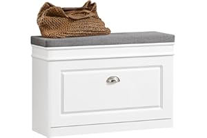 ‎SOBUY SoBuy Ławka na Buty Szafka na Buty z Siedziskiem – Wąska Komoda Przedpokojowa na 6 Par – Biała, Tapicerowana, Nośność 150kg, Głębokość 24cm, MDF E1 – FSR82-L-W