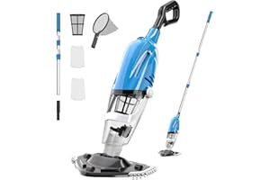 SEYVUM Pool Hoover,Cordless Pool Vacuum Cleaner with 18.5 GPM Suction, 2600mah battery 80Min Runtime, Swimming Pool vacuum with max 55inch Adjustable Handle for Above Ground Pools, Spas, Hot Tubs, Teal