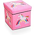 FunBlast Unicorn Foldable Storage Box - Multi-Functional Folding Storage Ottoman Box Organizer Cum Stool with Seat Cushion, Storage Boxes for Toys for Kids - Random Color & Print