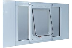IDEAL PET PRODUCTS SINCE 1979 Ideal Pet Products Aluminum Sash Window Pet Door, Adjustable to Fit Window Widths from 27" to 32", Chubby Kat 7-1/2” x 10-1/2” Flap Size
