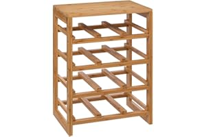 5 FIVE SIMPLY SMART 5five - Étagère à Bouteilles Linha - Bambou, 12 Bouteilles, 4 Niveaux, L 35 x P 24 x H 47 cm - Casier à Vin à Poser pour Cuisine, Cave, Salon