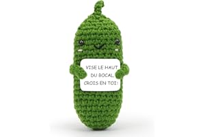 SPRINLOT Cornichon Positive, Concombre Positive en français, Peluche Poupées avec Carte Positive, Mini Motivantes Tricotée Cornichon, Rigolo Créatifs Cadeaux pour Famille Homme Femme Enfant Couple Collegue