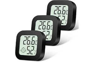 Flintronic Termometr z higrometrem wewnętrznym, 3 szt., precyzyjny mini termometr cyfrowy z higrometrem, kontrola temperatury i wilgotności, wskaźnik poziomu komfortu, do domu, biura, czarny
