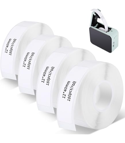 LATRAT 3 Rouleaux Ruban D'étiquettes Thermiques Autocollantes, 160 étiquettes/rouleau, Rouleaux D'étiquettes Thermo-adhésives (1*blanc+2*Bleu, 12 * 40mm