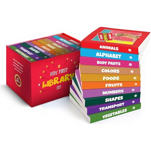 My First Library Set of 10 Board Books for Kids, Early Learning Book for Babies & Toddlers, Alphabets, Body Parts, Numbers, 1