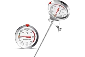 Herreicher Termometro da cucina professionale, 300 °C, analogico, lettura immediata, in acciaio inox, con pratica clip, 23 cm