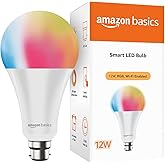 amazon basics - 12W Smart LED Bulb with Alexa, ‎Voice control, Google Assistant & Wi-Fi Enabled (Pack of 1, Multicolour, B22 