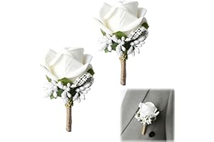 YANJINGHE 2 st knapphålsblommor för män, ros knapphålsblomma, bröllopsblomma, handgjord konstgjord blomsterknapp med nål och