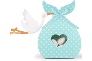 BETESSIN 50pz Bomboniere Nascita Bimbo Scatoline Portaconfetti Scatole Forma Cicogna Blu con Nastro Scatole Carta Regalo Decorazione Confetti per Festa Nascita Battesimo Compleanno Bambini