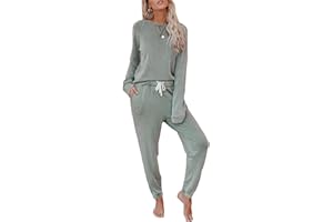 Bunanphy Women Pyjama Set Short Sleeve Loungewear 2 Pieces T Shirt Top & Long Pant Checked Sleepwear Soft Nightwear