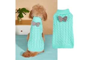 YANMUCY Dog Turtleneck Sweater Bow Knitting Dog Jumper Warm Dog Winter Clothes Pullover Knitwear Crochet Dog Coat Christmas Costume for Small Medium Large Dogs Cats (blue, M)