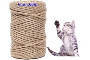 Parain Sisalseil für Kratzbaum Kratzsaule Katzenbaum Katzen Natürlich 6mm 60m Garten Juteschnur Jutegarn Naturfarbe