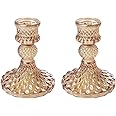 Candlestick Holders, Taper Candle Holders Glass, Candle Pillar Stands for Table Mantel Wedding Housewarming Gift Home Decoration (Gold 2pcs)