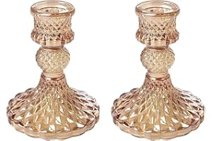 ANSWAILY Candlestick Holders, Taper Candle Holders Glass, Candle Pillar Stands for Table Mantel Wedding Housewarming Gift Home Decoration (Gold 2pcs)