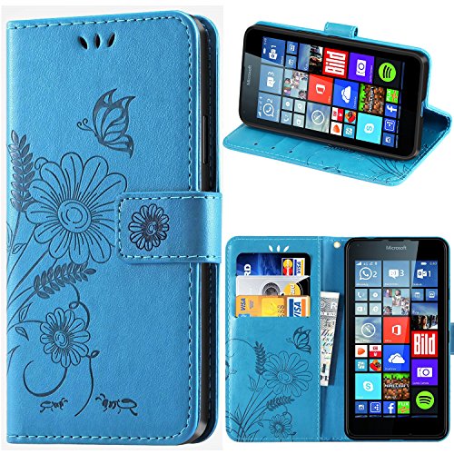 Preisvergleich Produktbild kazineer Microsoft Lumia 640 Hülle, Leder Tasche Handyhülle für Microsoft Lumia 640 / 640 LTE Schutzhülle Brieftasche Etui Case - Türkis Blau