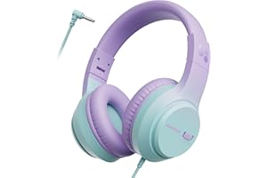 awatrue Casque Audio Enfant, 74/85/94dB Volume Sécurisé Casque Filaire Enfant, Son Stéréo, Pliable, 3.5 mm Jack Over Ear Casque pour Enfants pour Ipad/Voyage/Tablette/Téléphone (Violet Vert)