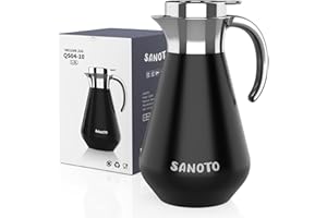 Thermoskanne 1l | SANOTO Thermoskanne Edelstahl 304, Teekanne Thermo Isolierkanne Kaffeekanne, Doppelwandig Isolierkanne Edelstahl, 12h Heiß/24h Kalt, Ideal als Kaffeekanne oder Teekanne Thermo