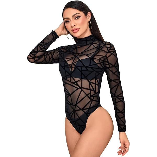 Flovel Damen Karneval Outfit – Mesh Bikini Top & Ausgehöhlter Rock, Schwarz, Party & Festival