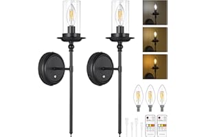 ABOHU Battery Operated Wall Sconce Set of 2, Rechargeable Wall Lights Indoor with 5200mAh Dimmable Detachable Bulbs & Remote, 3 Color Temperature Glass Wireless Sconces for Bedroom Living Room Hallway