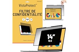 VistaProtect - Filtre de Confidentialité & Filtre Anti-Lumière Bleu Premium. Film de Protection 2-en-1 pour Écran d’Ordinateur Portable (14” Pouces - Écran Plat en Verre Bord à Bord)