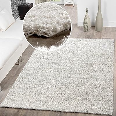 T&T Design Tapis Design Shaggy de salon à longs poils plusieurs coloris, Crème, 120x170 cm