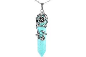 KYEYGWO Heilstein Punkt Anhänger Halskette für Damen und Herren, Hexagon Versilbertes Reiki Chakra Poliertes Steinpendel für Unisex
